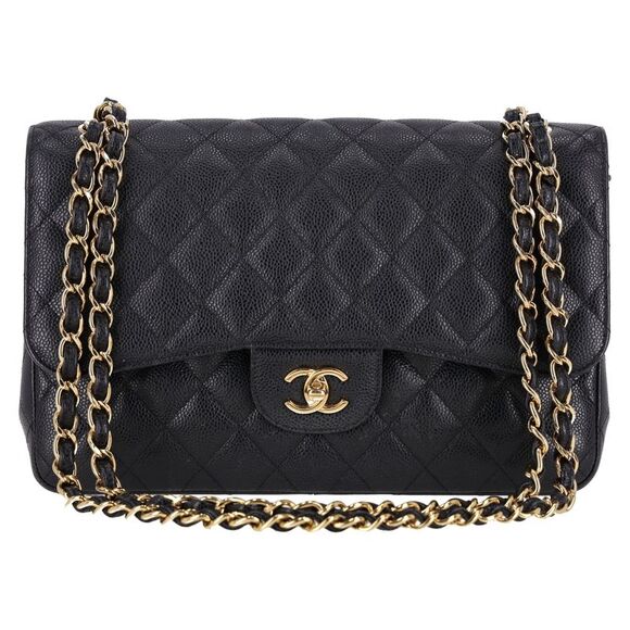 Chanel Classic Jumbo Double Flap Caviar Leather Handbag - Picture 1 of 6